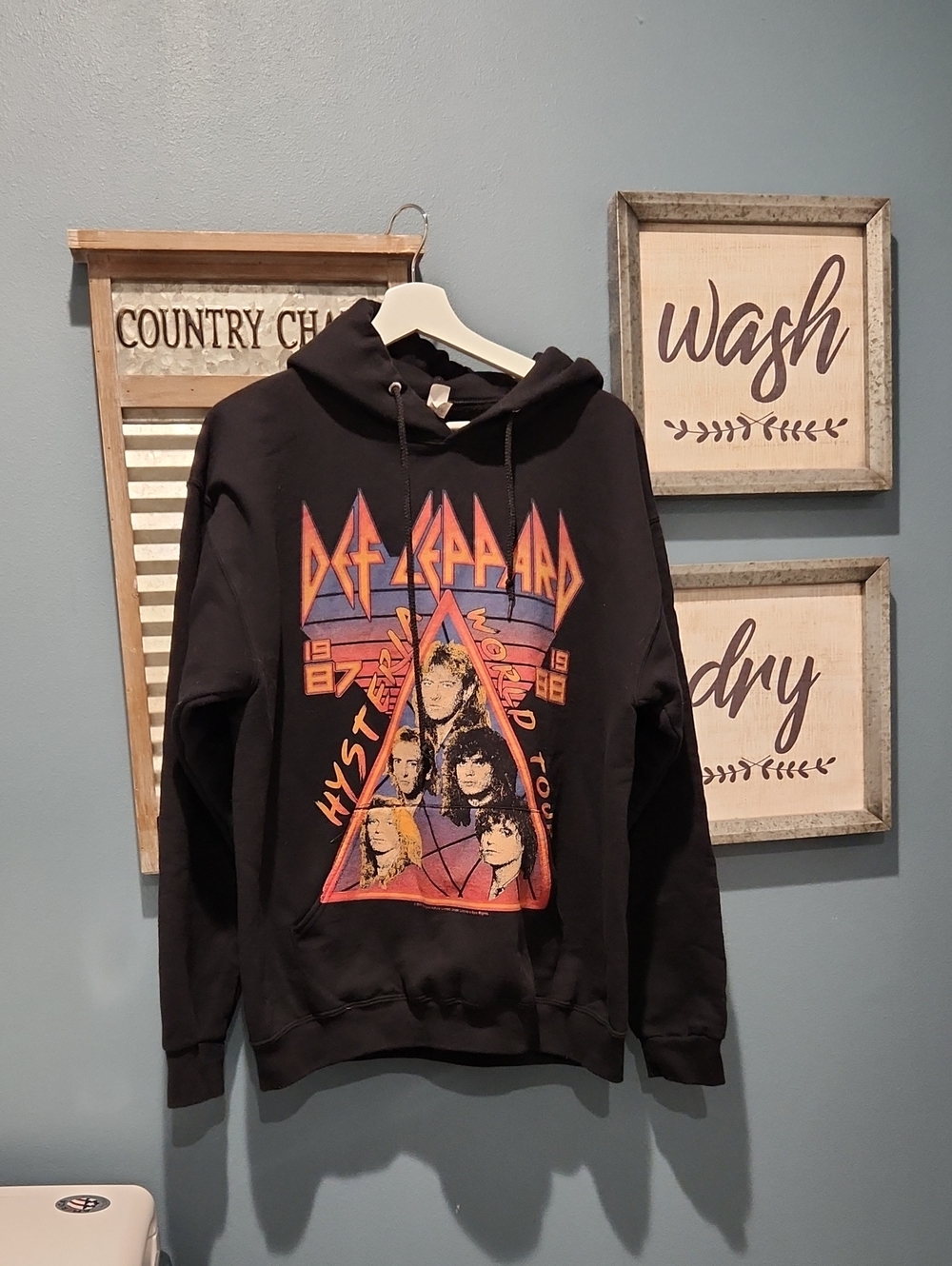 Jerzees Black Def Leppard Graphic Hoodie with Orange & Purple Print